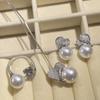 3Women's Jewelry Set Exquisite Shining Zircon Earrings Necklace Ring Elegant Faux Pearl Adjustable Open Ring, Earrings, and Necklace Set Women's