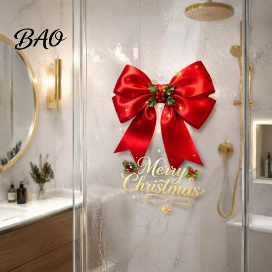 Party Window Decor Christmas Bow Sticker, Red Static Cling, Waterproof Decorative Holiday Gifts Removable PVC Decal for Home Glass Windows Doors