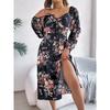Spring Summer Sexy Tie Knot Floral Long Sleeve Split Dress Women's Dresses Skirt