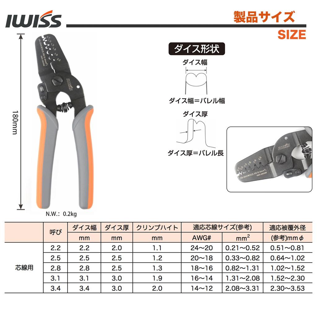 IWISS Precision Crimping Pliers for Open Barrel Terminals, 0.08-0.5mm, 2-Piece Set, IWS-2820M
