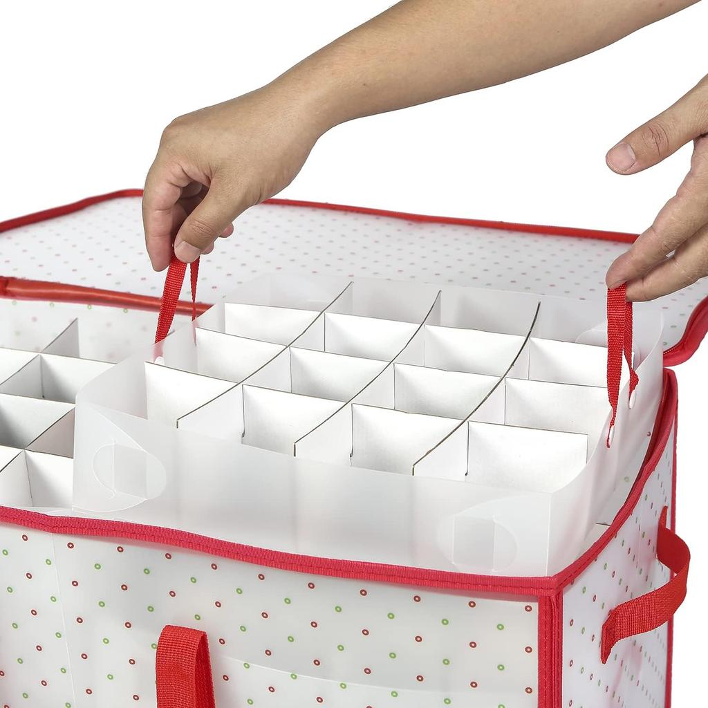 Plastic Christmas Ornament Storage Box with Dual Zipper Closure Box Contributes Slots for 128 Holiday Ornaments 3 Inch Keeps128 Xmas Holiday Ornaments
