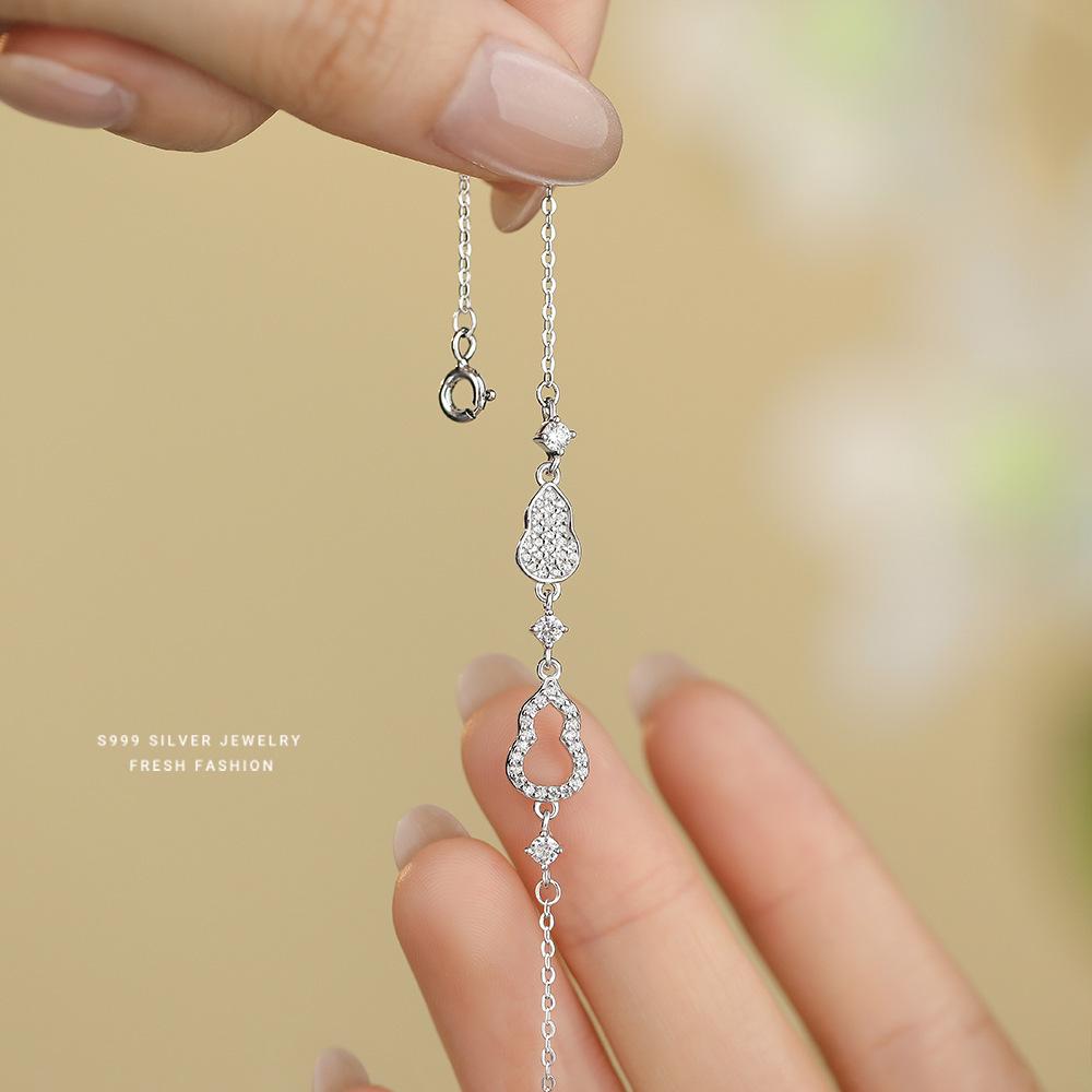 Elegant S999 Silver Gourd Bracelet for Women - Starry Hollow Design, High-End, Chic Jewelry.