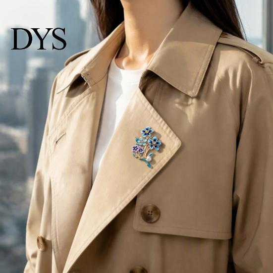 Artistic Branch Brooch Forget-Me-Not Flower Brooch, Floral with Faux Pearl & Rhinestone, Suit Badge Enamel Decorative Accessory for Women Suits Coats