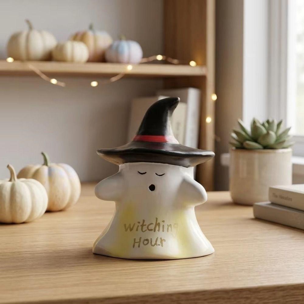 Cute Ghost Witch Hat Figurine Mini Spooky Resin Statue Witching Hour Ghost Ornaments Dining Table