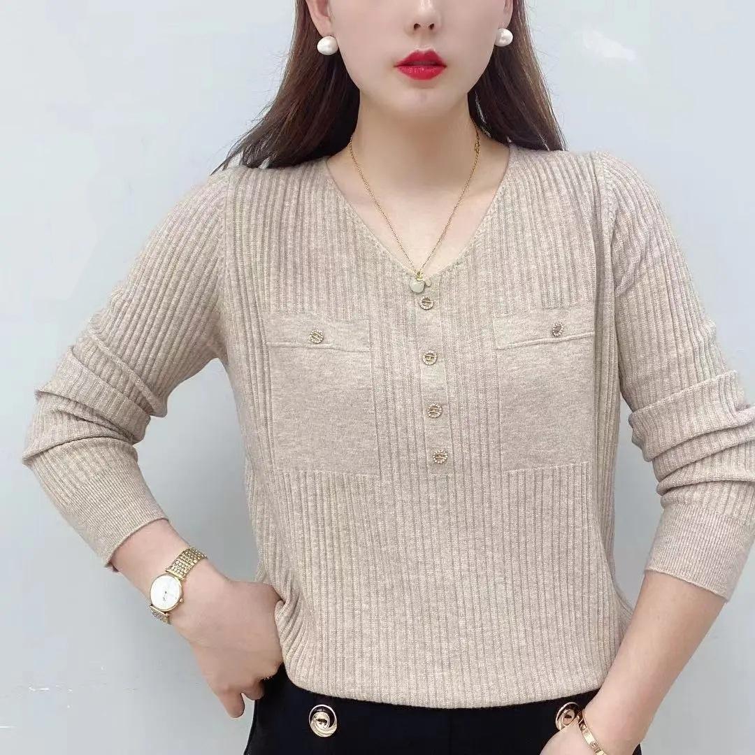 

Autumn Long Sleeve Knit Top V Neck Pullover Loose Thin Sweater Base Layer Fall Shirt XL