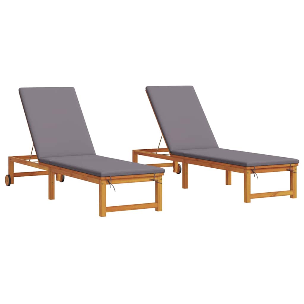 Sun Lounger 2 Pcs Brown 202 X 53 X 89 Cm Solid Acacia Wood