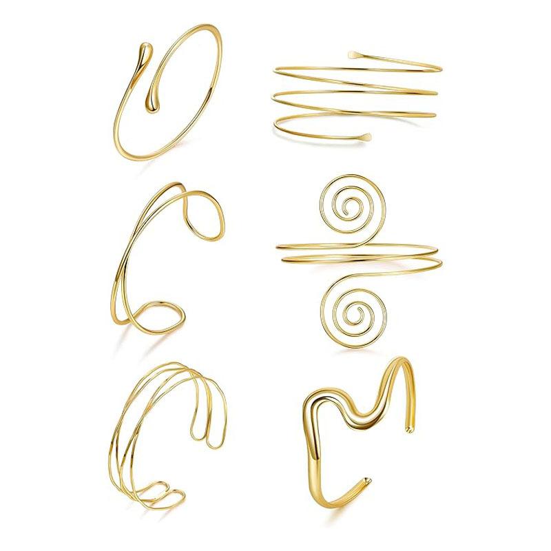 6pcs/Set Minimalist Metal Arm Cuff Bracelet, Adjustable Armlet, Suitable for Daily Wear, Street Style and Vacation