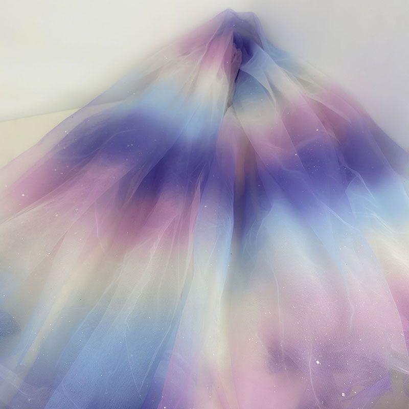Gradient Rainbow Tulle Fabric Star Sequin By The Meter for Dress Hanfu Wedding Package DIY Sewing Cloth Soft Thin Draping Blue