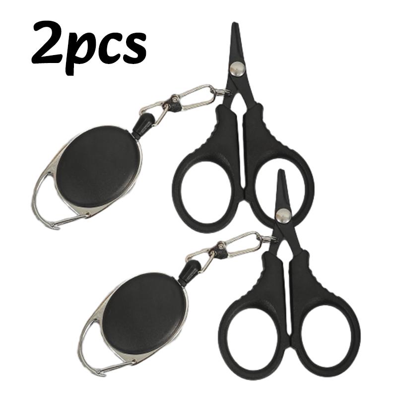 1/2PC Titanium Coating Stainless Steel Fishing Scissor Plier With Telescopic Buckle Cut PE Braid Line Cutter Plies Fishing Tools