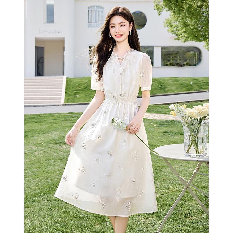 Women's Elegant Short-Sleeve A-Line Midi Dress
