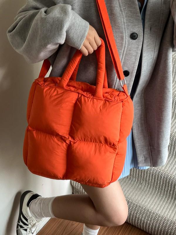 Lightweight, Fashionable Candy-Colored Down Jacket with Quilted Shoulder and Puff Crossbody Bag, Large Capacity, Solid Color