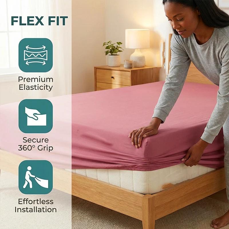 Cotton Fitted Bed Sheet With Elastic Band Mattress Covers Protector For Single Double King Bed 150/160/180x200 Custom Sizes