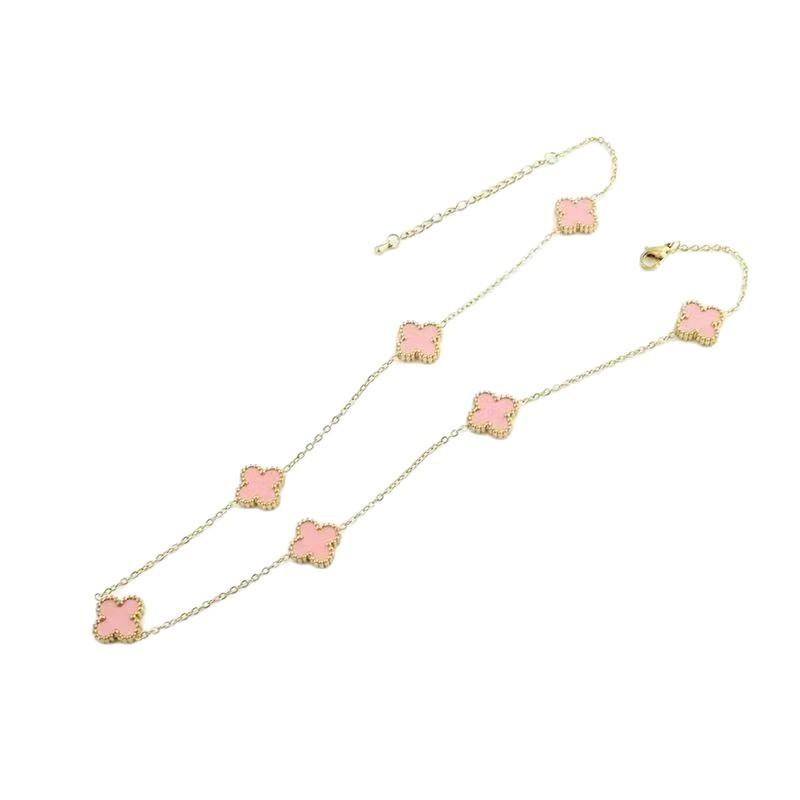 Seven-flower Four-leaf Clover Necklace - Women's Fashionable and Elegant Titanium Steel Sweater Chain