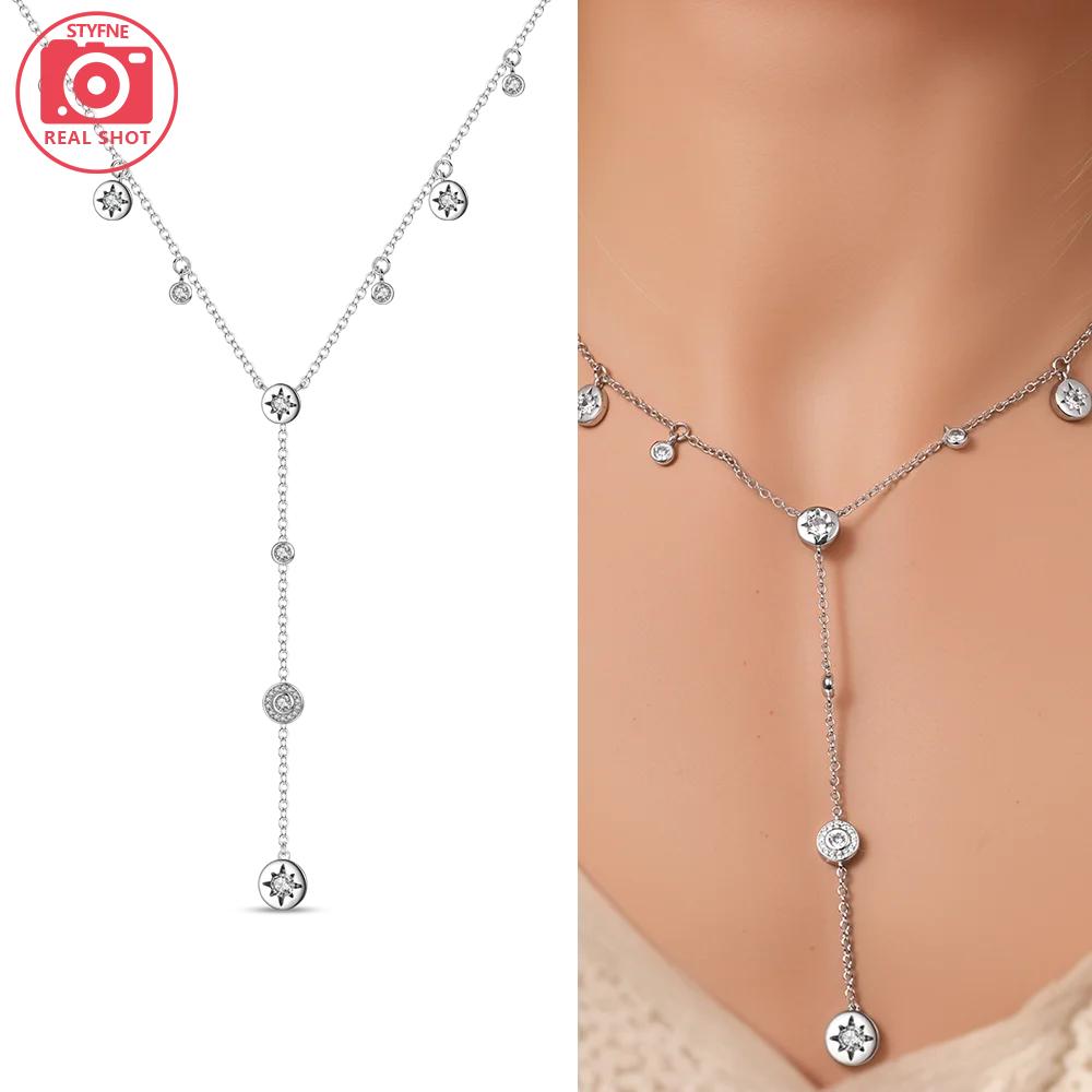 Authentic copper Necklaces Starry Sky Pendant Blue Zircon Moon Star Shape Heart Necklaces Women Jewellery Classical Anniversary Gift