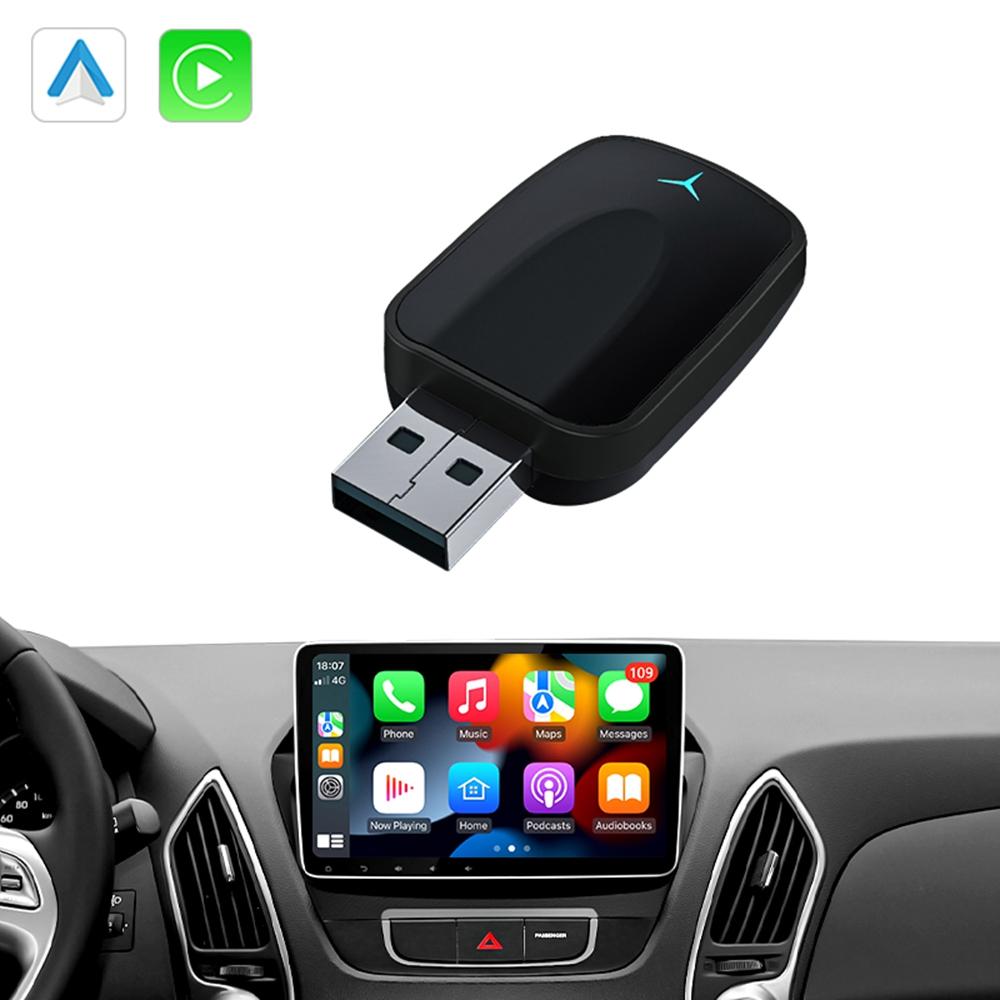 AB051E 2 in 1 CarPlay Android Auto Wireless Adapter Bluetooth-Compatible WiFi Connection USB Dongle