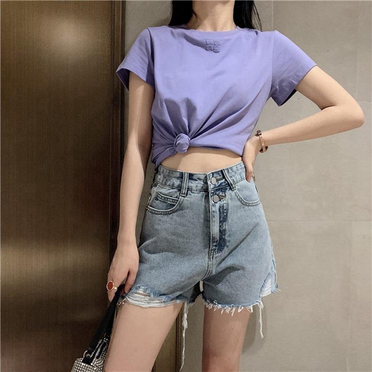 Pants Classic and Minimalist Fashion Versatile Denim Wide-legged Shorts Female Broken Holes High Waist Thin A Word Pants Thin Section Denim Shorts