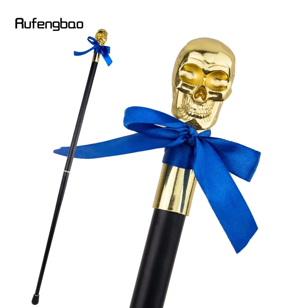 Golden Skull Head with Bow Tie Gentleman Walking Cane Fashion Walking Stick Gentleman Crosier Knob Walking Stick 93cm
