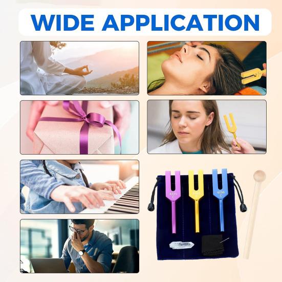 3 Stück Aluminium-Stimmgabel mit Holzhammer Faux-Kristall-Tasche 4096/4160/4225Hz Heilinstrument Stimmgabel Yoga Meditation Entspannung Zubehör