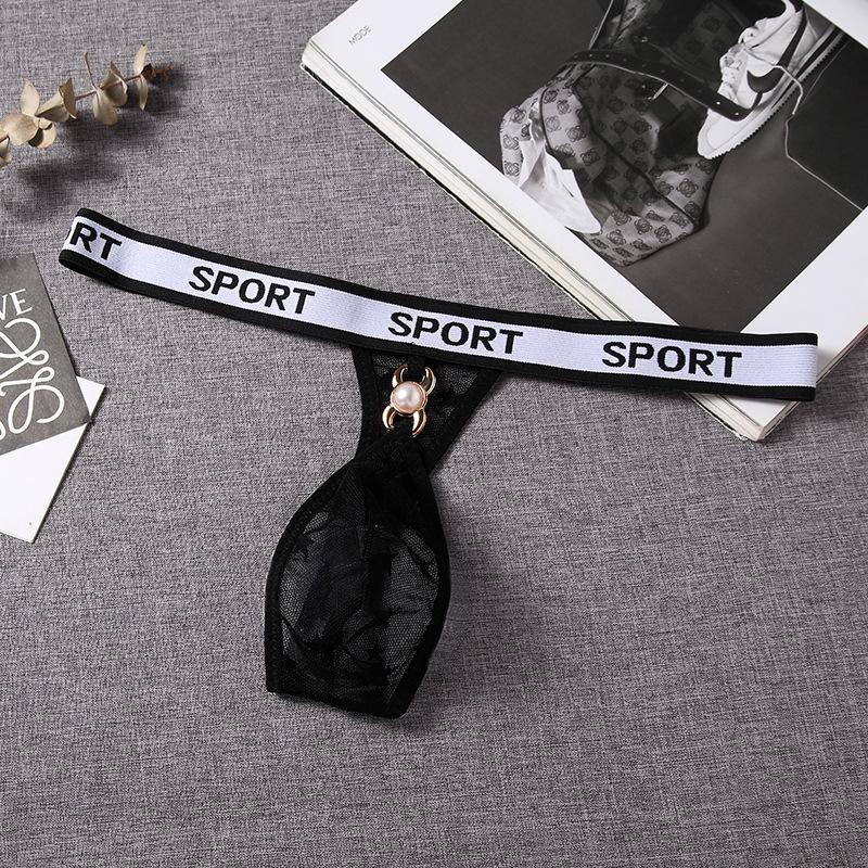 Sexy Floral Lace Mini Thong Men Sissy Lingerie See Through Bugle Pouch G-String Exotic Breathable Crossdress Rhinestone Undies