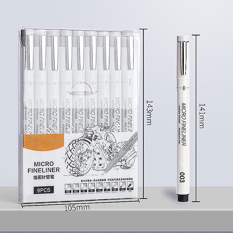 9 Buc. Marker Fin Liner Micron Negru Cerneală Rezistentă la Apă pentru Desen Manga, Schiță, Stilou cu Ac, Stilou pentru Linii Fine, Set de Papetărie pentru Schiță, Articole de Artă