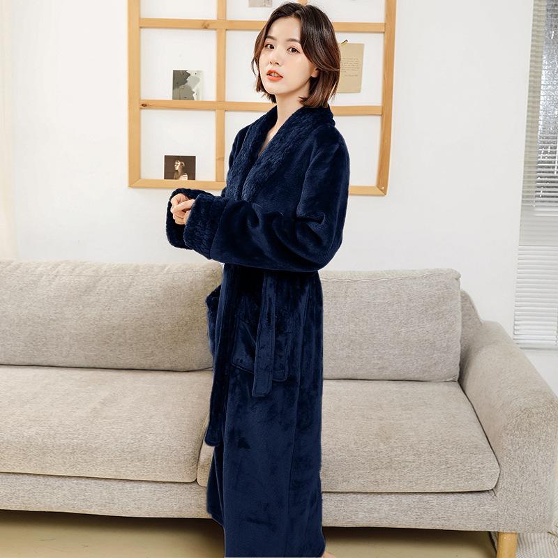 Winter Couple's Thick Flannel Robe - Warm Coral Fleece Long Bathrobe for Men and Women
