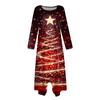 Women's Casual Fashion Round Neck Long Sleeve Print Irregular Hem Midi Dress