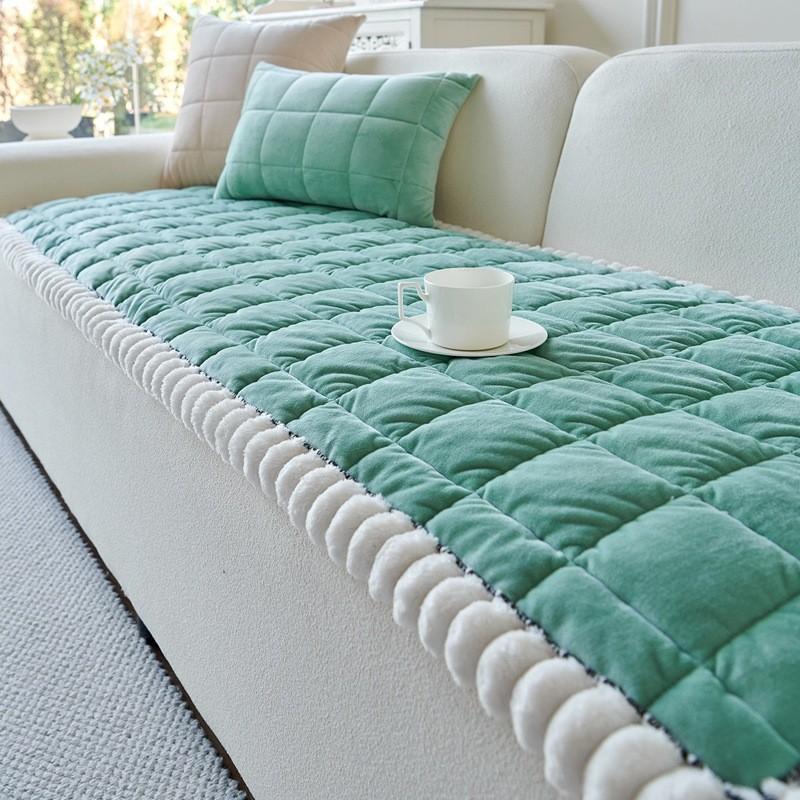 1 шт. Простая однотонная толстая подушка для дивана Современная противоскользящая подкладка для стула для гостиной Модный защитный чехол для мебели Домашний декор 1seat 70x70cm-1pcs зелёный