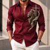 Men's Shirt New Style Retro Lion Art Printed Long Sleeved Shirt Cross Collar European and American Men's Top Casual Shirt