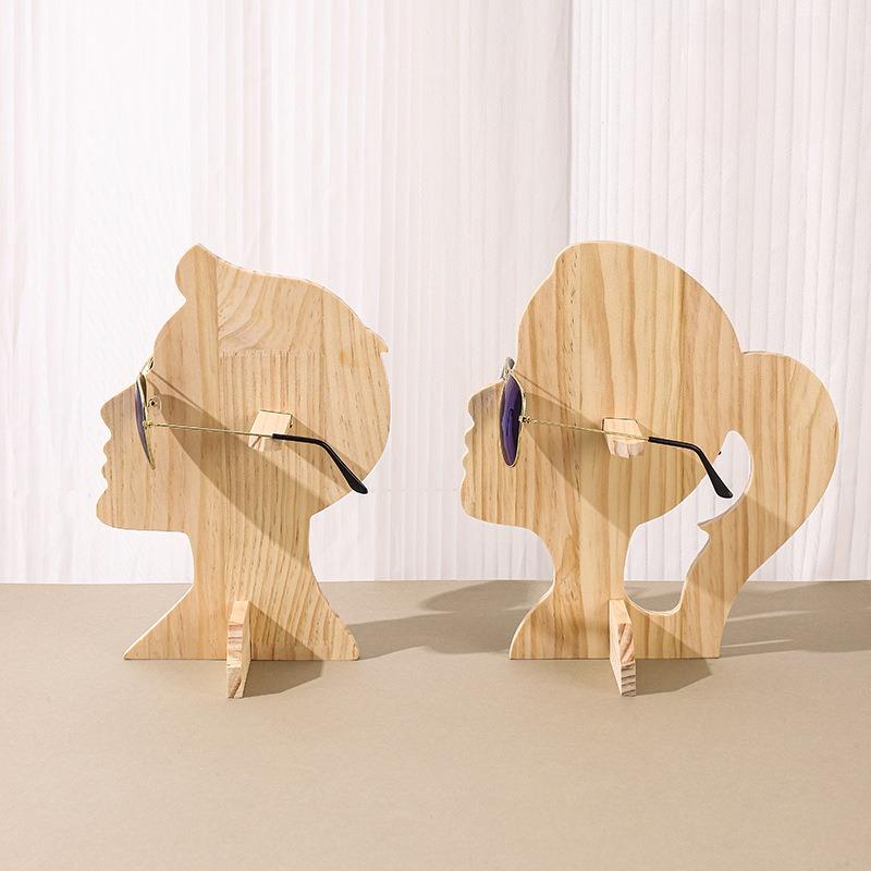Sunglasses shelf display stand counter glasses storage shelf wooden boys and girls head mold desktop glasses holder
