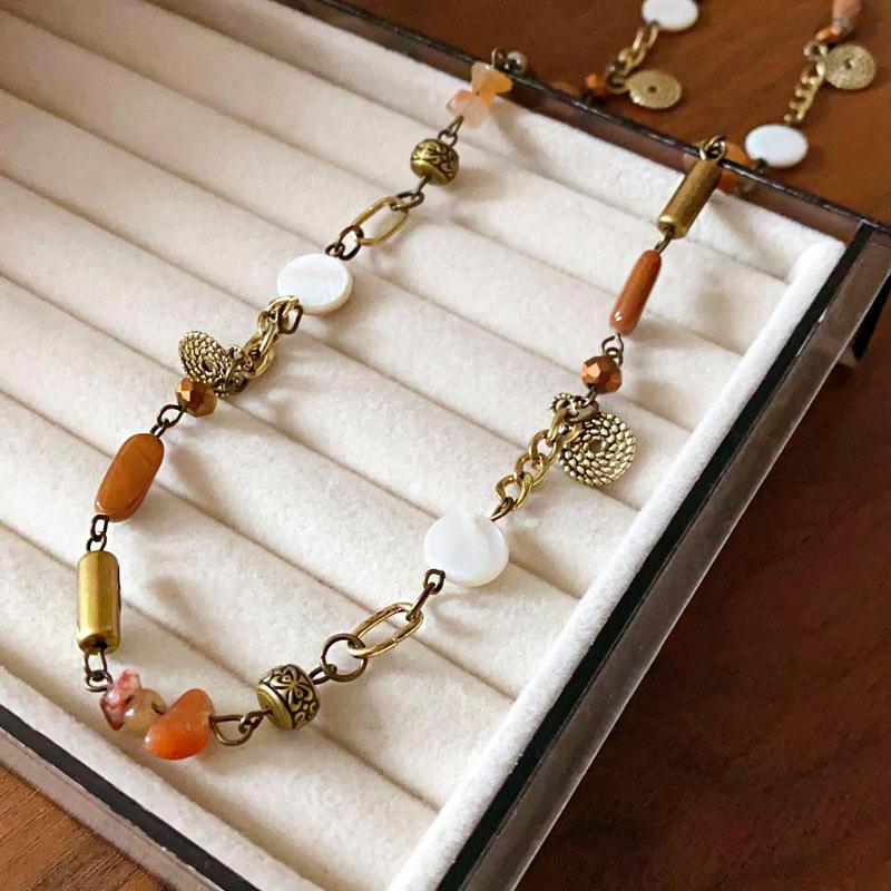 Flower Ceramic Rice Beads Beaded Stacked Necklace Retro Exquisite Collarbone Chain Design Sense Niche Necklace Women