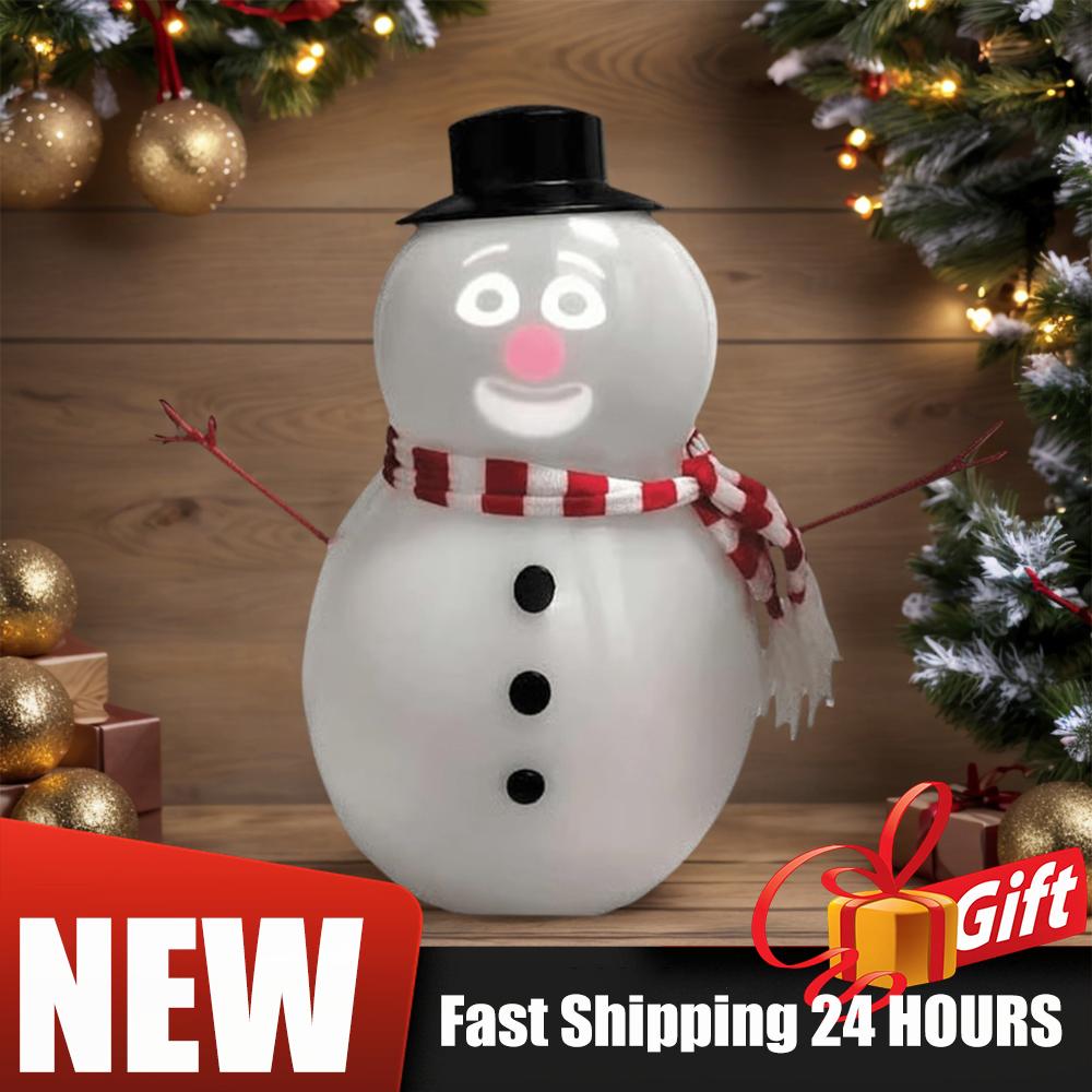 Interactive Xmas Sculpture Cute Animated Snowman Ornament Winking Snowman Statue with Built-In Projector Speaker Singing