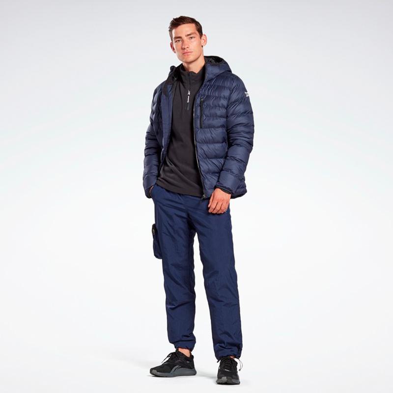 Reebok Solid Color Short Hooded Warm Sports Cotton Jacket Men Jacket Navy-Blue FU1705