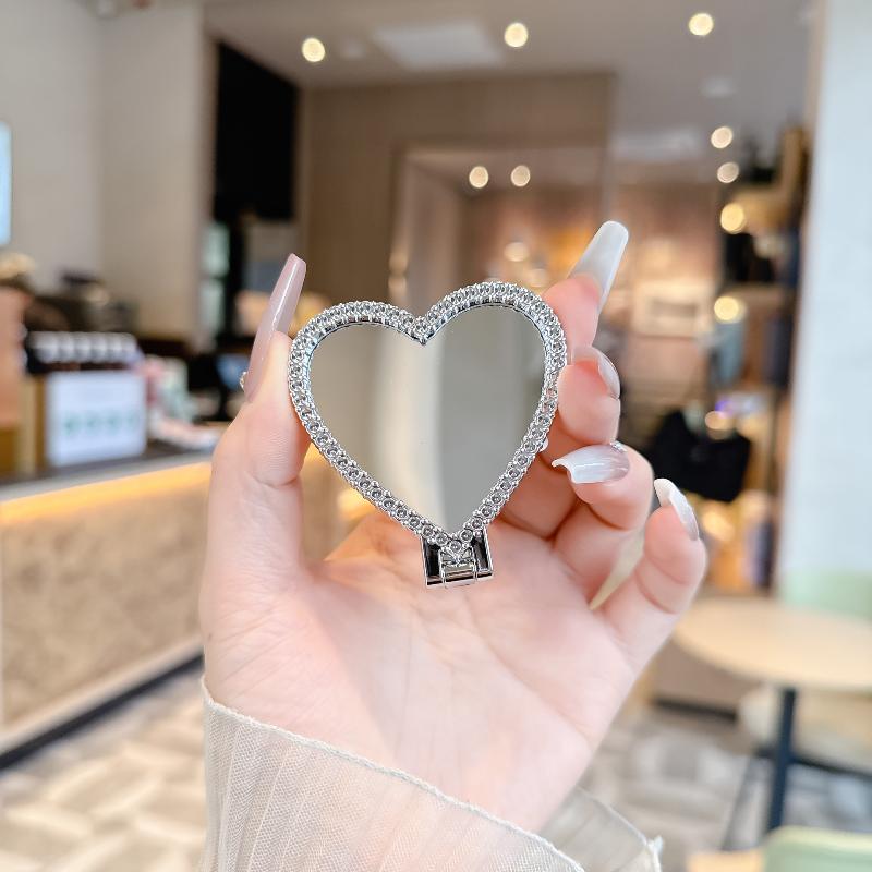 Cute Heart Mirror Sticker Type Foldable Phone Holder Portable Desktop Lazy Stand For Phone