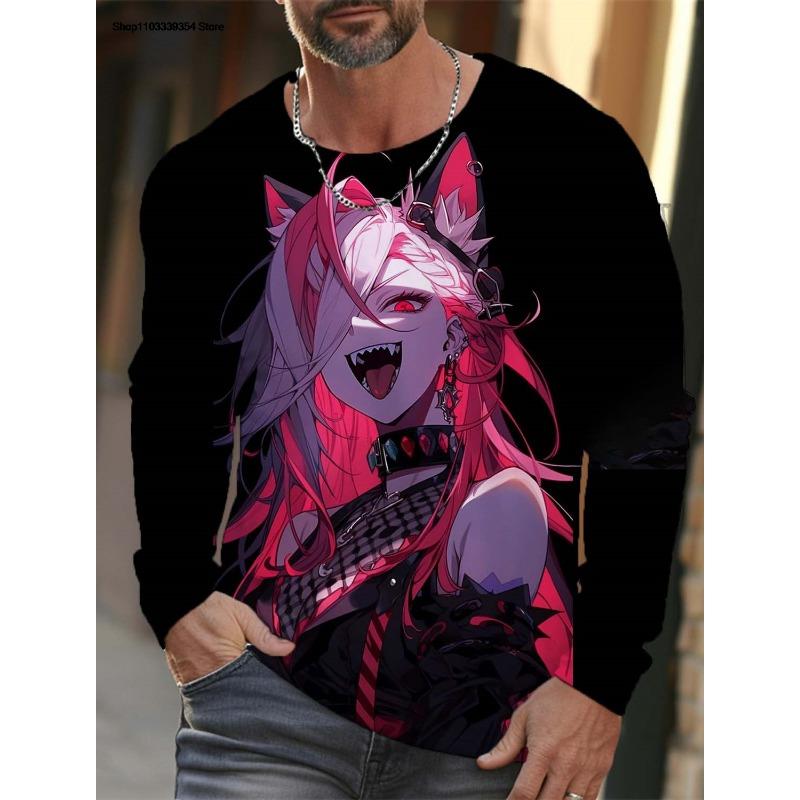 Men's Long Sleeve T-Shirt Cartoon Sexy Girl Pattern 3d Printed Oversized T Shirts For Men Personality Girl Harajuku Clothing Tops Tees