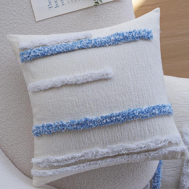 Blue Tufted Cushion Sofa Living Room Tassel Cushion Backrest Bedroom Bed Cushion Pillow Case Without Core
