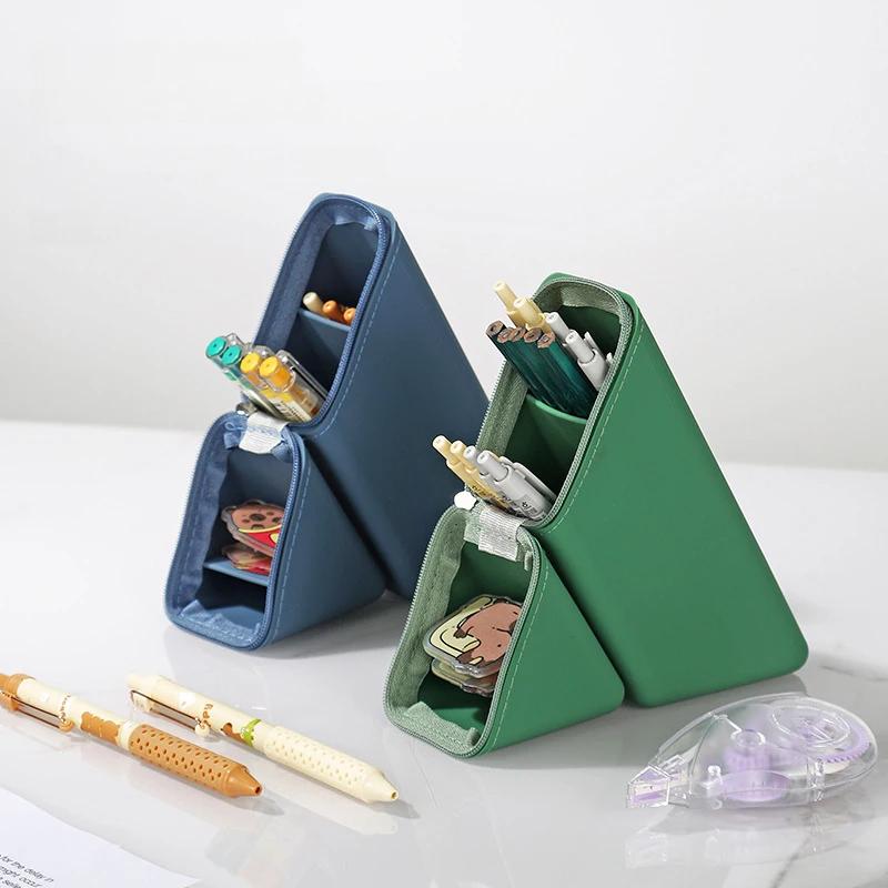 1Pc Silicone Pencil Case/Pen Holder/Pencil Box - Foldable Vertical Stationery Organizer, Pen Storage for Student Office Desktop