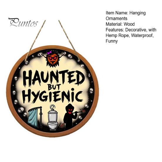 Unique Bathroom Wall Art Halloween Hanging Ornaments, Creative Ghost Wooden Gothic Style Home Decor Sign, Decorative Sign for Restroom Rustic Wood