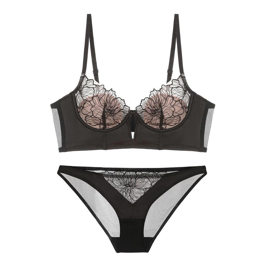 Amazon's new deep V hollow embroidered bra sexy fishbone shapewear women's gathering breathable bra