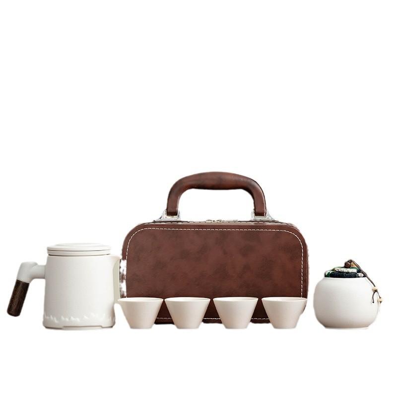 Coarse pottery travel tea set, mountain language small set, household simple teapot, kung fu portable bag, teacup outdoor