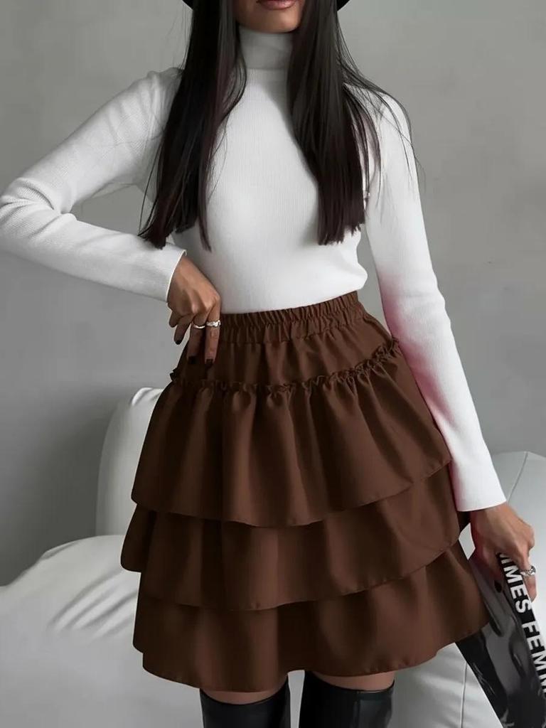 2026 European & American Women's Multi-layer Pleated High-waist Puffy Mini Skirt
