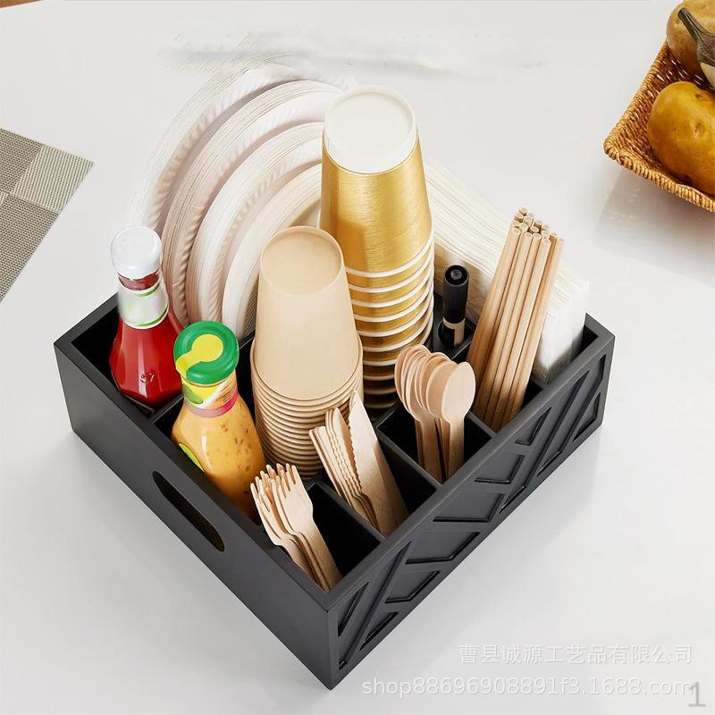 

Paper Plate Organizer for Countertop Utensil Holder Cutlery Wood Silverware Box Spoon чорний