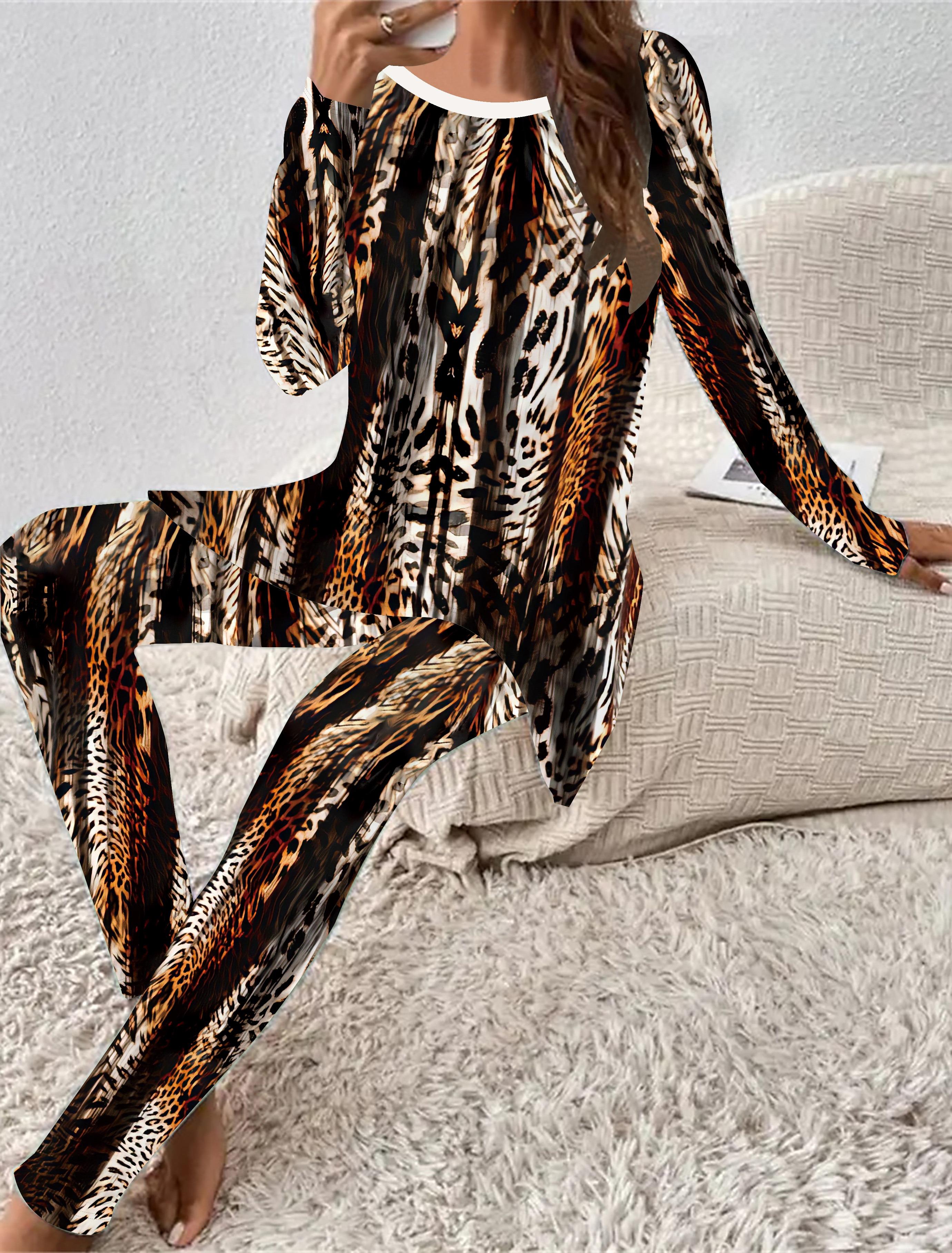 

Євро-американська мода 3D Леопардовий принт Жіночий Чотирисезонний Футболка з довгим рукавом + Довгі штани Набір з двох предметів. Ідеальний подарунок 1XL коричневий