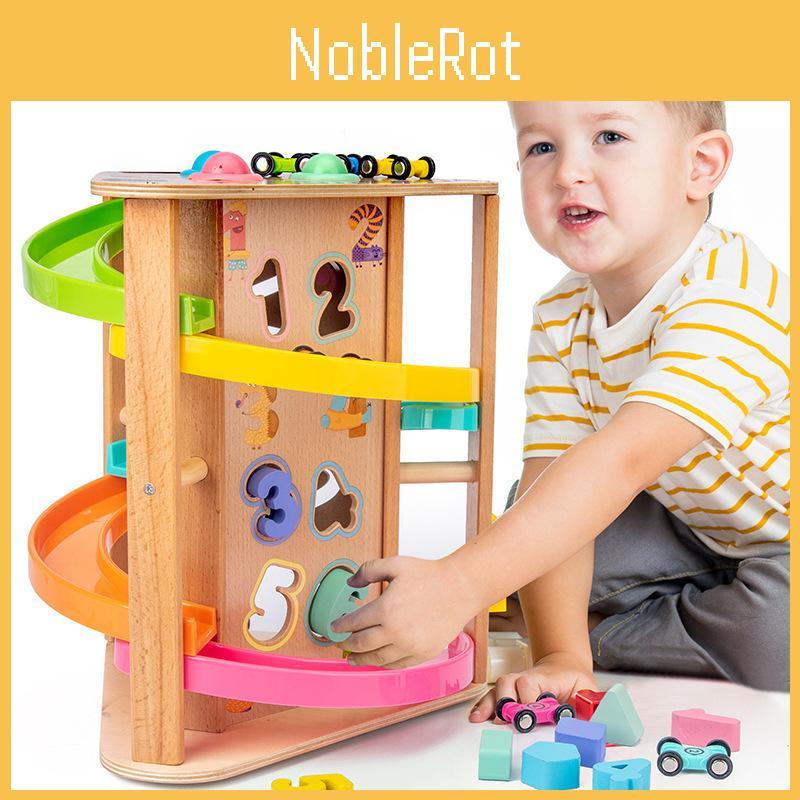 Toddler Wooden Toy Creative Play With Rotating Slide Car For Growth Cognitive