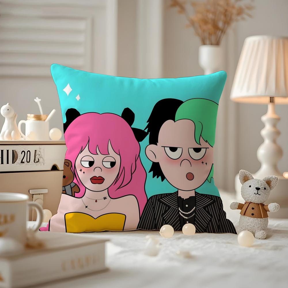 Cute Cartoon Couple Cushion Cover Anti-dustmite Pillowcase Invisible Zipper Silky Short Plush Sofa Cushion Cover