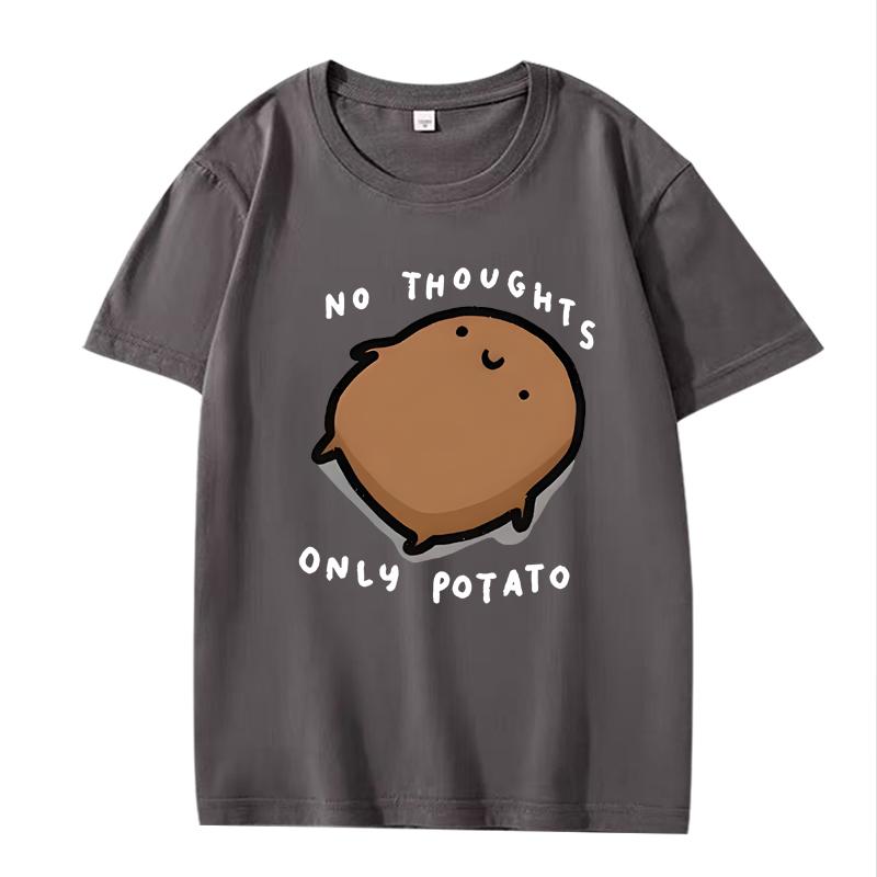 Cute Potato Graphic "No Thoughts Only Potato" Print T Shirt men women Oversized 100% Cotton top short sleeve Summer Unisextops