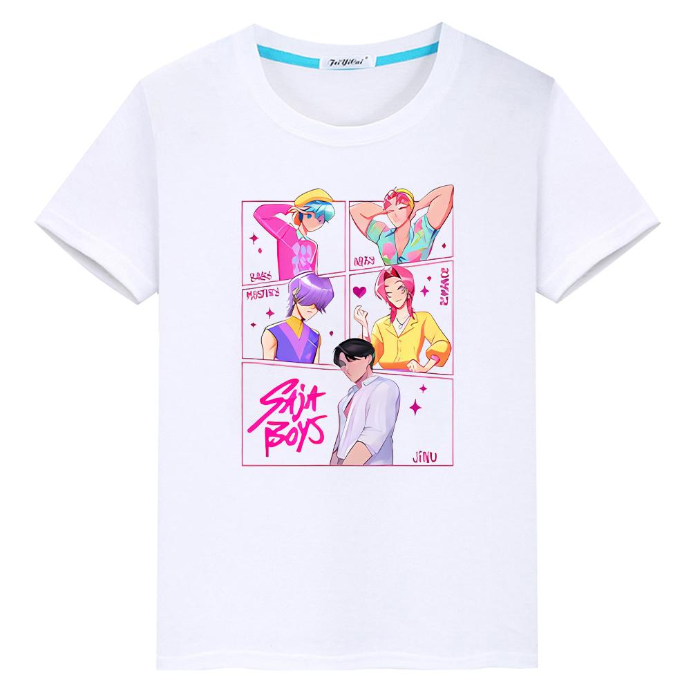 T Shirt for Kids Boy 10year Saja Boys  Print 100%Cotton Cute Tops Y2k  Anime Short Kpop Demon Hunters Kawaii Tees Girls Clothes