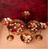 Crown Bowl Hammered Urli Stand with Floating Flower Diya For Home Decor & Festival Decor Urli Show Piece - 9 Pieces Combo
