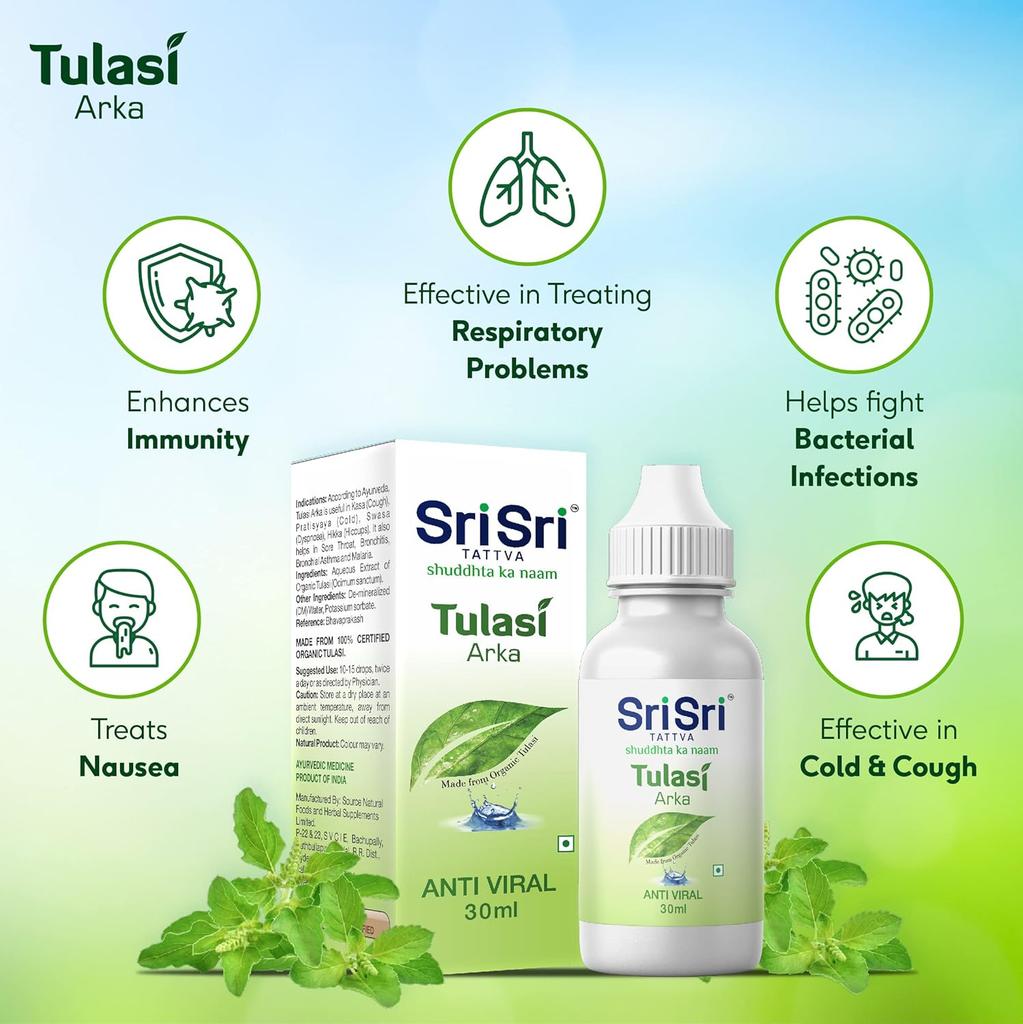 Sri Sri Tattva Tulasi Arka 30ml Pack of 1 | Natural Immunity Booster Drops for Adults