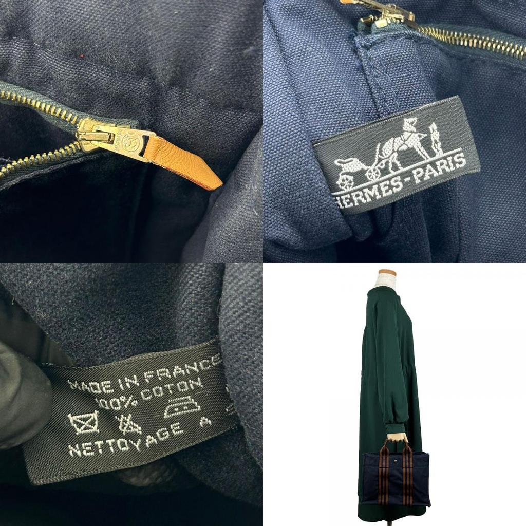 Used HERMES Tote Bag Fool ToePM canvas Navy Navy casual