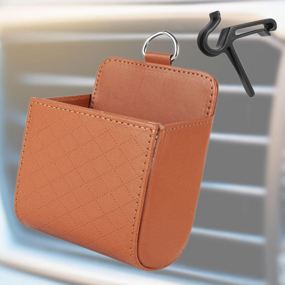 Auto Organizer Box PU Leather Car Phone Hanging Holder Soft Car Air Vent Shelf Box for Car Accessories for Auto Storage Tidying